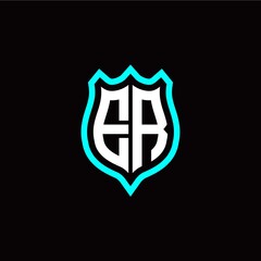 Initial E R letter with shield style logo template vector