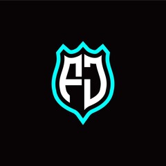 Initial F J letter with shield style logo template vector