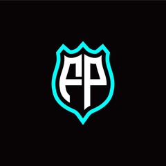 Initial F P letter with shield style logo template vector