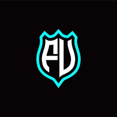 Initial F U letter with shield style logo template vector