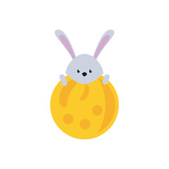 cute rabbit in moon full flat style