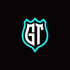 Initial G T letter with shield style logo template vector