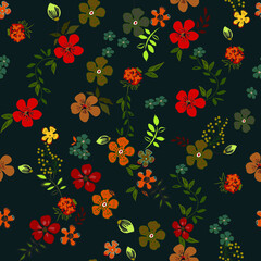 Floral Tropical Hawaiian Flowers Pattern design seamless on blue background. Colorful Flowers Illustration. Repeat Patterns