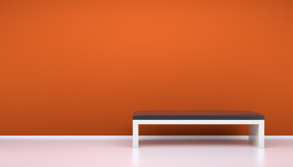 Orange Wall and Bench with Copy Space - 3D Illustration