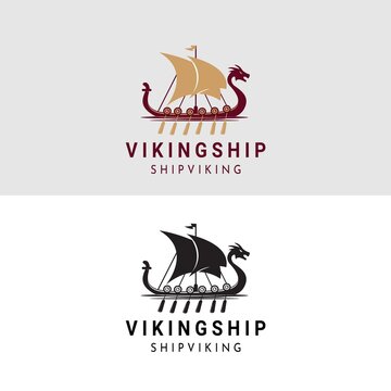 Viking Ship Logo Design Vector