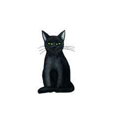 Black watercolor cat for Halloween isolated on a white background. Witchcraft.