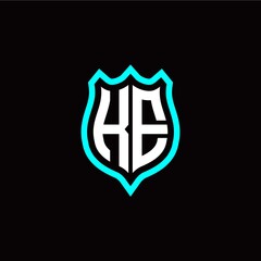 Initial K E letter with shield style logo template vector