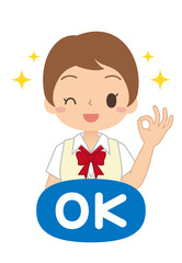 OKサインをする女の子のアイコン　高校生　中学生　イラスト
