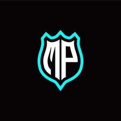 Initial M P letter with shield style logo template vector