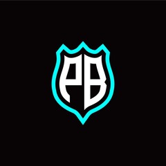 Initial P B letter with shield style logo template vector