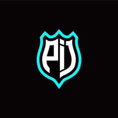 Initial P I letter with shield style logo template vector