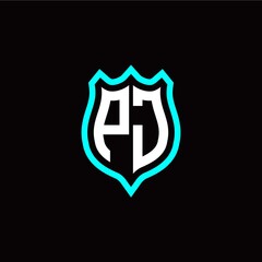 Initial P J letter with shield style logo template vector