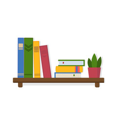 book composition and potted flower on the shelf, color vector illustration in flat style, clipart, design, decoration, icon, sign, sketch, banner, logo