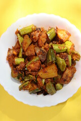 Aloo Parwal dry subji, pointed gourd curry, Indian traditional food