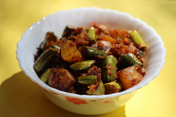 Aloo Parwal dry subji, pointed gourd curry, Indian traditional food