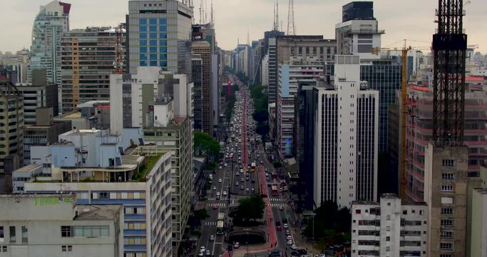 Aerial view of the Paulista avenue, one of the most iconic symbols of the biggest city of South America.