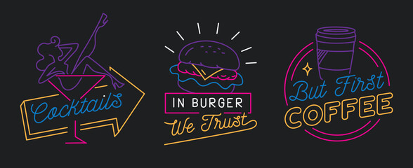 Fototapeta premium Restaurant sign in line style vector