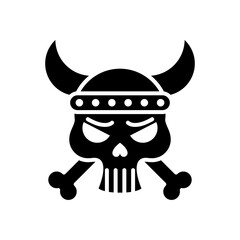 death skull head with bones crossed and horned silhouette style icon