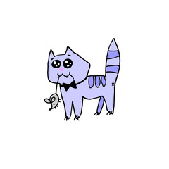 Simple cute color contoured cat with a mouse in its teeth. Doodle. Design element for greeting card, Valentines Day, birthday, postcard, prints, logo badges stationery web