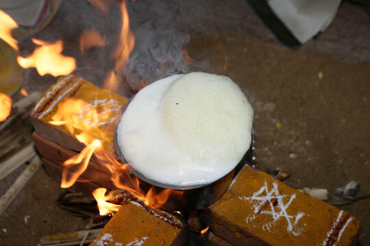 Boiling the Milk for Indian Traditional Housewarming	
