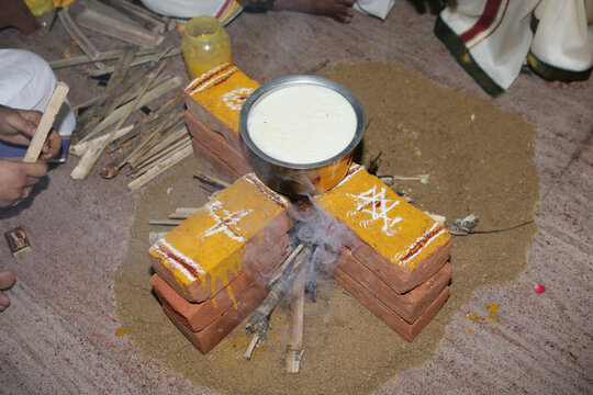 Boiling the Milk for Indian Traditional Housewarming	
