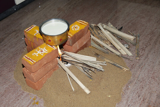 Boiling the Milk for Indian Traditional Housewarming	