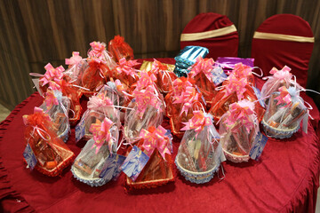 Fototapeta premium Thank you or return gift bags on 1st birthday party