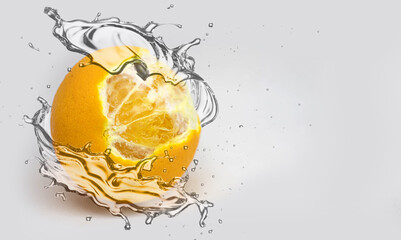 Naklejka na ściany i meble Orange splash with water / Orange Juice splash 