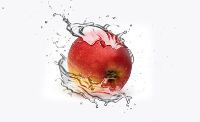 Red apple splash with water / Apple Juice splash / Apple slices splash 