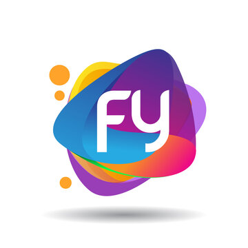 Letter FY logo with colorful splash background, letter combination logo design for creative industry, web, business and company.