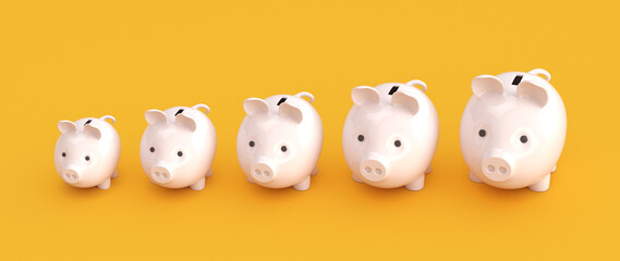 Piggy banks on a yellow background. 3d render illustration. Illustration for advertising. © 3dddcharacter