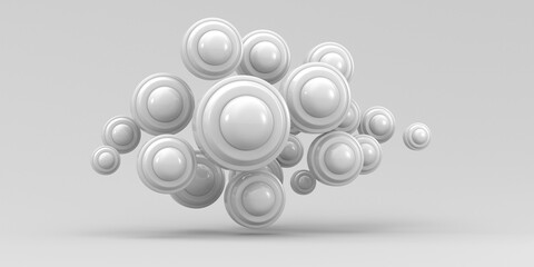Abstraction illustration. White abstract objects of the sphere on a white background. 3d render illustration.