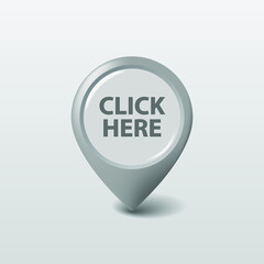 Vector gray round 3D click here pointer - button. Icon needle illustration for business and e-commerce.