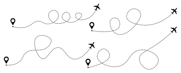 airplane route, plane and track icon	