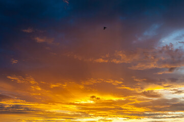 Colorful dramatic sky and cloud at sunset