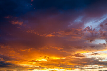 Naklejka na ściany i meble Colorful dramatic sky and cloud at sunset