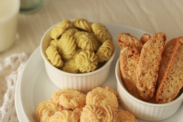 Assorted nice biscuits on the table.