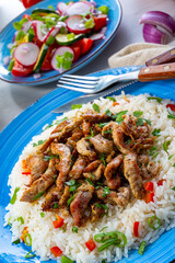gyros with rice and green salad and zaziki
