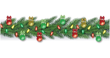 Christmas or New Year fir entwined with garlands vector illustration isolated.