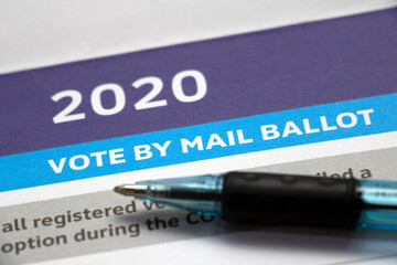 Pen on paper with 2020 Vote by Mail heading