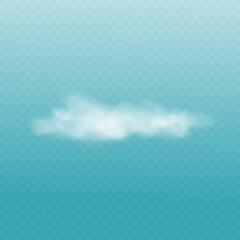 Realistic white fluffy cloud isolated on transparent blue sky background