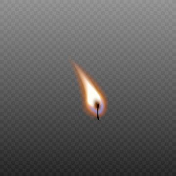 Lighted wax candle flame realistic vector illustration isolated on transparent.