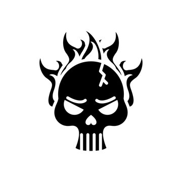 death skull head broken on fire silhouette style icon