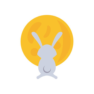 cute rabbit in moon full flat style icon