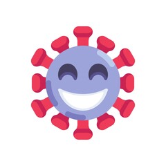 Smiling coronavirus emoticon flat icon, vector sign, Grinning Face with Smiling Eyes colorful pictogram isolated on white. Symbol, logo illustration. Flat style design