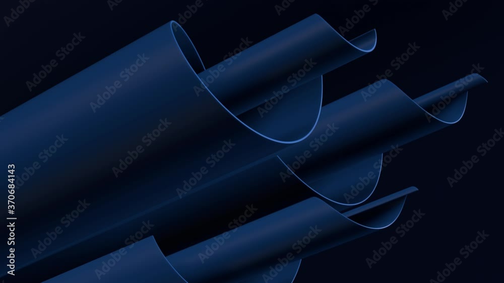 Poster 3d abstract render with twisted geometry. blue color curve shape.