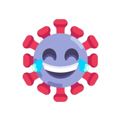 Virus face with tears of joy flat icon, vector sign, laughing coronavirus emoticon colorful pictogram isolated on white. Symbol, logo illustration. Flat style design