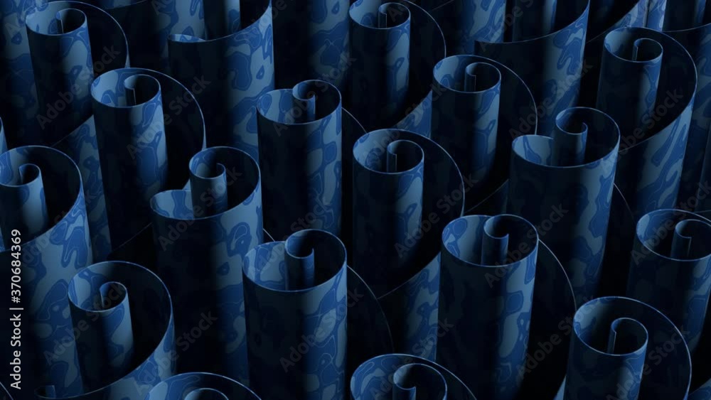 Poster 3d abstract render with twisted geometry. blue color curve shape with marble texture.