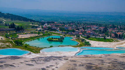 Pamukkale, View towards the horizon, with the city in the background.
