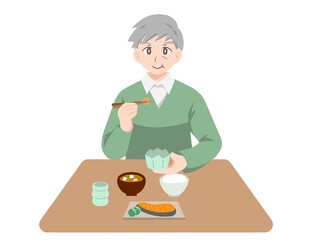 楽しく食事をする高齢者のイラスト